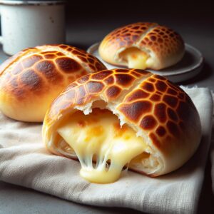 Ein Foto von frisch gebackenen Chipa-Brotchen, goldbraun und knusprig, mit geschmolzenem Käse im Inneren. Die traditionelle paraguayische Spezialität strahlt eine gemütliche Atmosphäre aus und verspricht einen köstlichen Genuss für Feinschmecker.