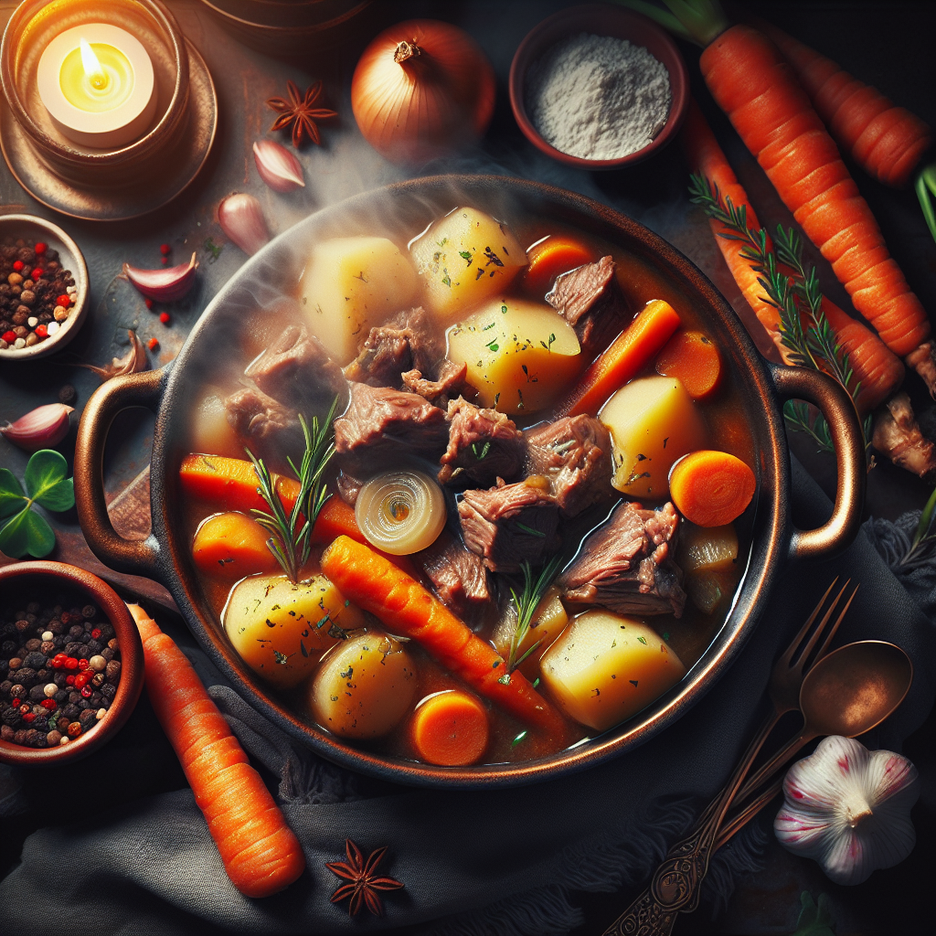 Ein dampfender Topf voller traditionellem Irish Stew, mit zartem Lammfleisch, Kartoffeln, Karotten und Zwiebeln. Ein wärmendes Gericht für kalte Tage, das die kulinarische Seele Irlands zum Leben erweckt. Genießen Sie ein Stück irischer Gemütlichkeit auf Ihrem Tisch! 🇮🇪🍲 #irishstew #irlandromantik