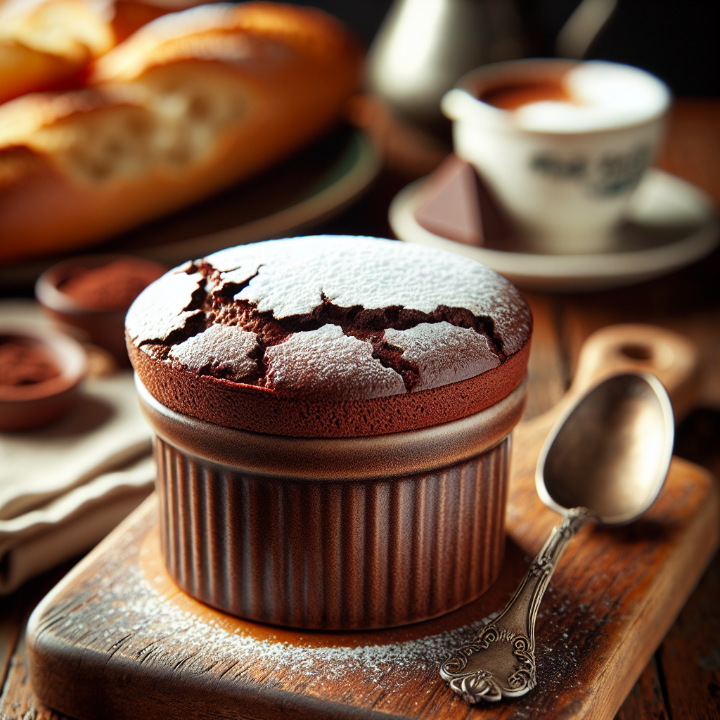 Frankreich: Soufflé au Chocolat. 300mm Foto