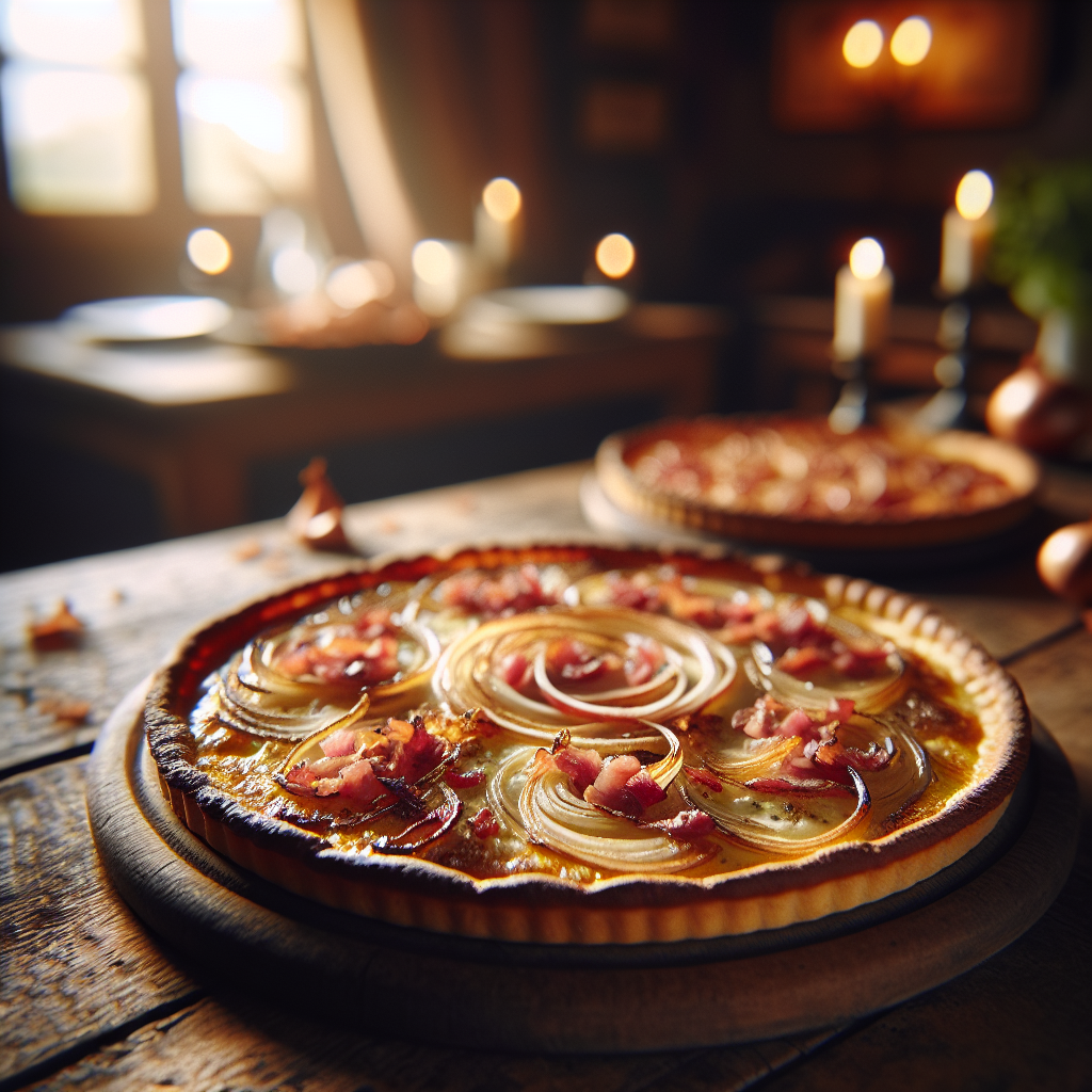 Frankreich: Tarte Flambée. 300mm Foto