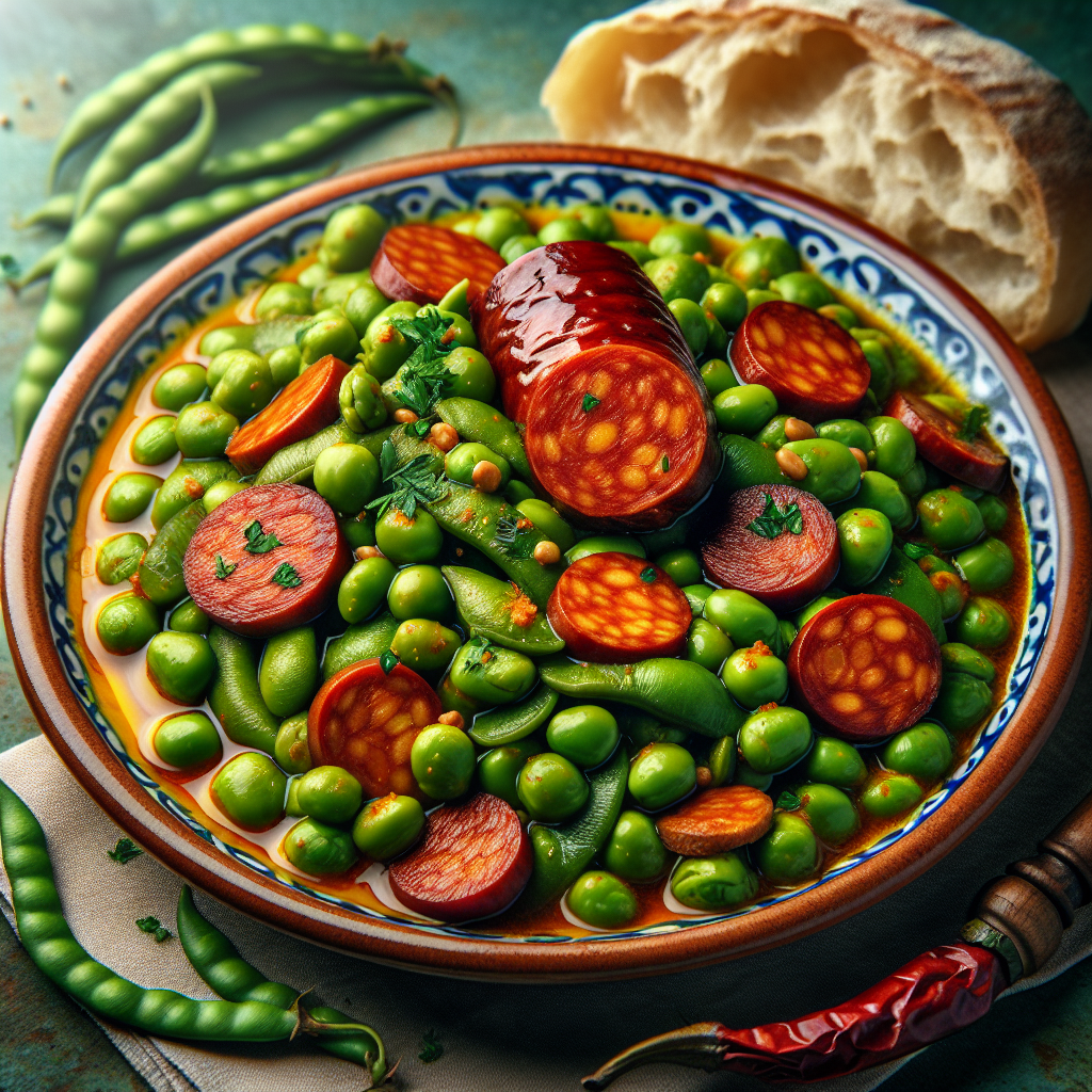 Portugal: Favas com Chouriço (Rezept). 300mm Foto