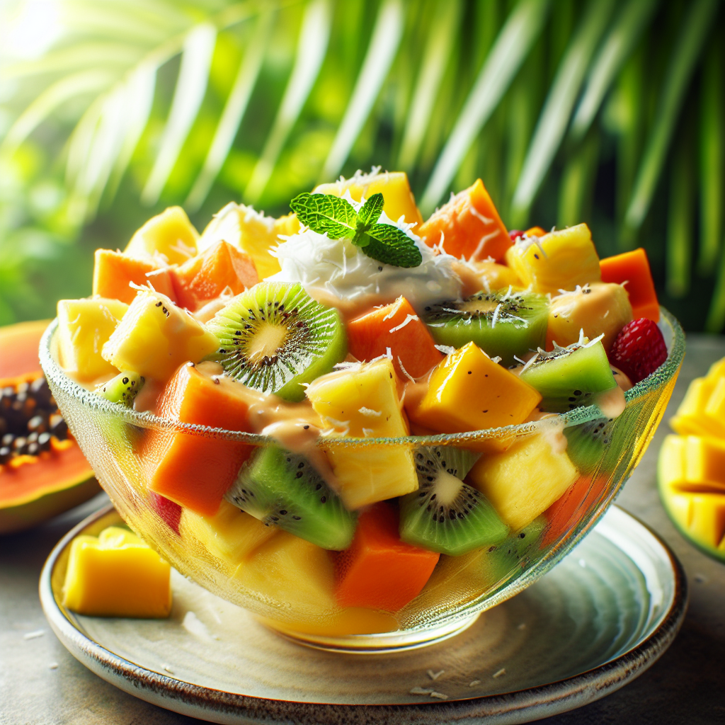 Nationalgericht Fiji: #Tropical Fruit Salad with Coconut Dressing# (Rezept)